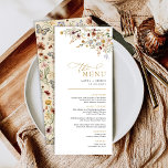 Cartão de Menu de Casamento de Jardim de Flor Selv<br><div class="desc">Este elegante design apresenta flores selvagens vintage rústicas,  que irão agradar a qualquer convidado. A tipografia é feita lindamente com uma mistura de fontes clássicas e modernas,  fazer o texto fácil de ler e,  ao mesmo tempo,  adiciona um toque de elegância e sofisticação.</div>