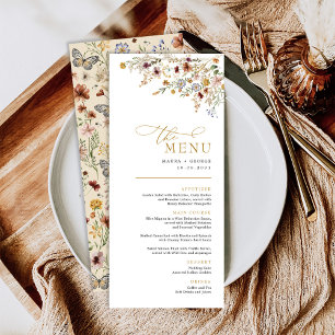 Cartão de Menu de Casamento de Jardim de Flor Selv