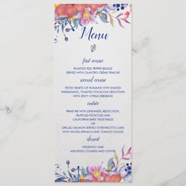 Cartão de Menu de Casamento de Jardim Encantado (Frente)