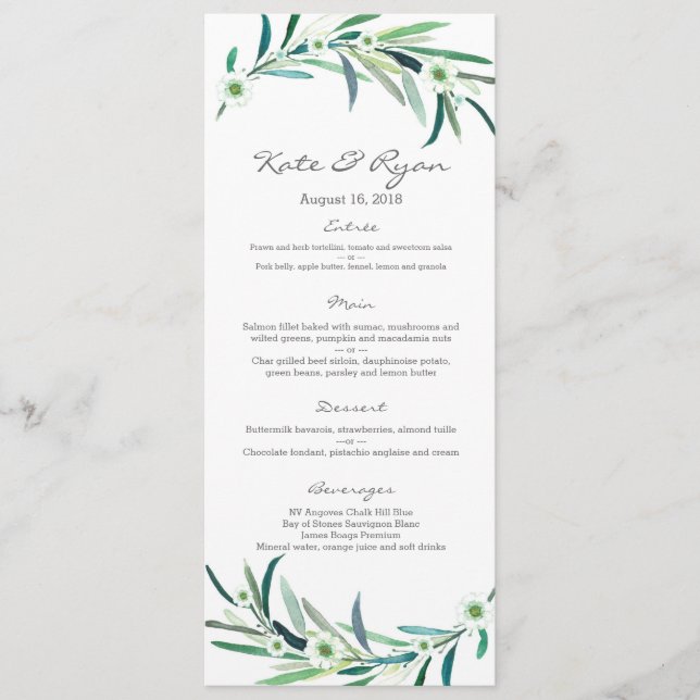 Cartão de Menu de Casamento de Jardim Eucalyptus (Frente)