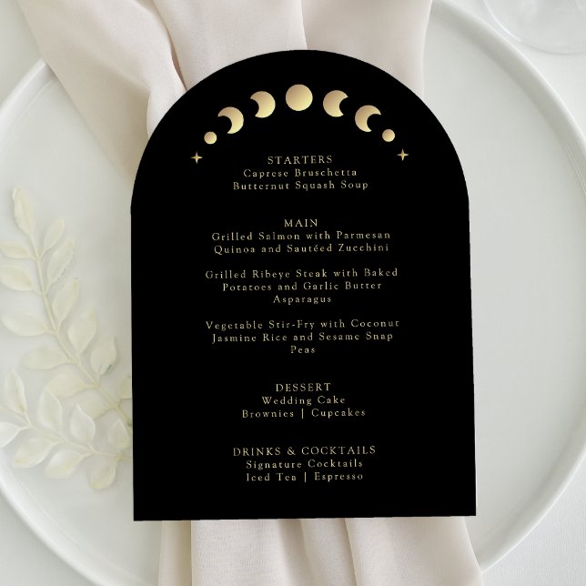 Cartão de Menu de Casamento de Lua Dourada (Criador carregado)