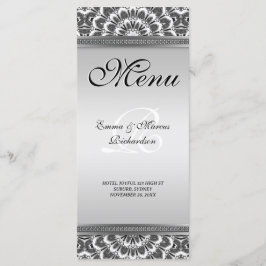 Cartão de Menu de Casamento de Mandala Preto Branc