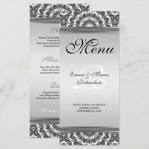 Cartão de Menu de Casamento de Mandala Preto Branc