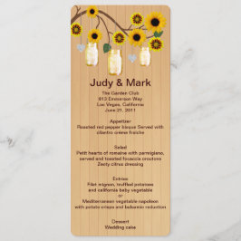 Cartão de Menu de Casamento de Mason Jars Amarelo-