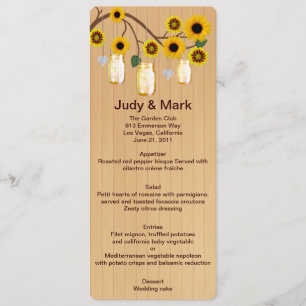 Cartão de Menu de Casamento de Mason Jars Amarelo-