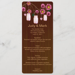 Cartão de Menu de Casamento de Mason Jars Rosa-Ros