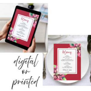Cartão de Menu de Casamento de Natal com Poinsetti