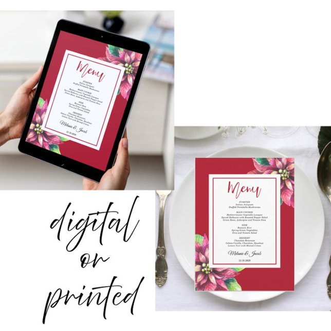 Cartão de Menu de Casamento de Natal com Poinsetti (Criador carregado)