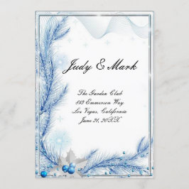 Cartão de Menu de Casamento de Natal de Pine Azul