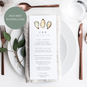 Cartão de Menu de Casamento de Ostra Costeira BAIX