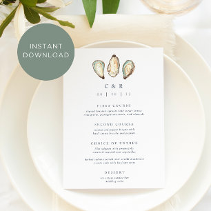 Cartão de Menu de Casamento de Ostras de Ostras de