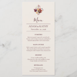 Cartão de Menu de Casamento de Outono com Folha de