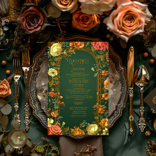 Cartão de Menu de Casamento de Outono Encantado -