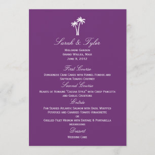 Cartão de Menu de Casamento de Palm Trees - Roxo
