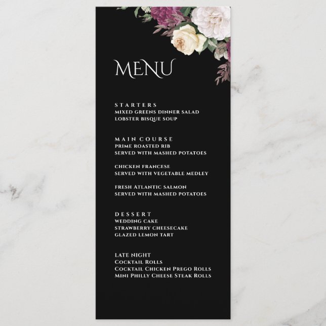 Cartão de Menu de Casamento de Peões Negros Modern (Frente)