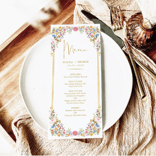 Cartão de Menu de Casamento de Prados de Flor Selv