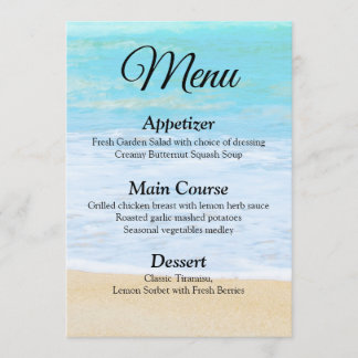 Cartão de Menu de Casamento de Praia Tropical Summ