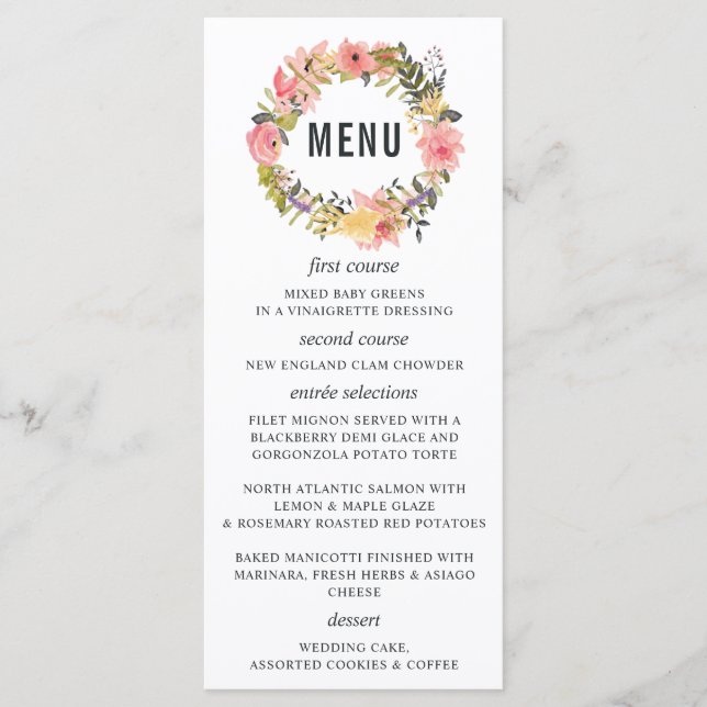 Cartão de Menu de Casamento de Quadro Floral (Frente)
