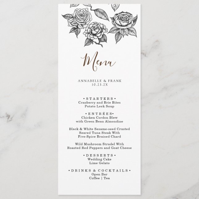Cartão de Menu de Casamento de Rosas Florais de Ar (Frente)
