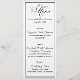 Cartão de Menu de Casamento de Script Branco e Pre