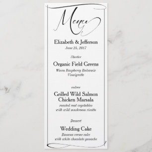 Cartão de Menu de Casamento de Script Branco e Pre