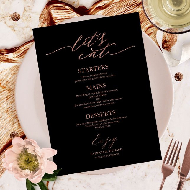 Cartão De Menu De Casamento De Script Chic Eat De  (Criador carregado)