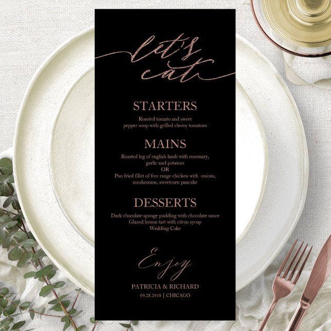 Cartão De Menu De Casamento De Script Chic Eat De  (Criador carregado)