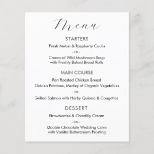 Cartão de Menu de Casamento de Script Elegante
