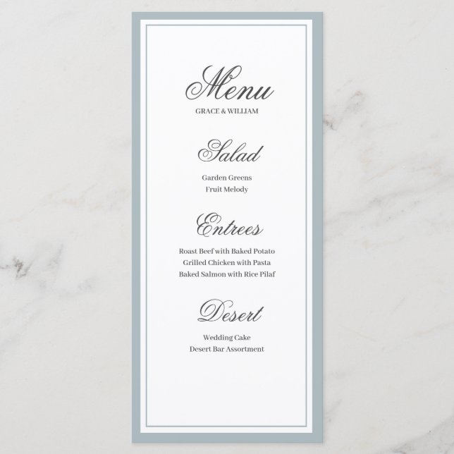 Cartão de Menu de Casamento de Script Elegante Clá (Frente)