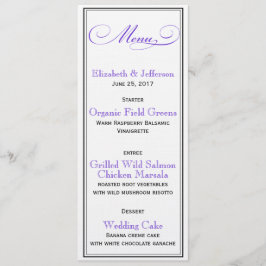 Cartão de Menu de Casamento de Script Formal Roxo 