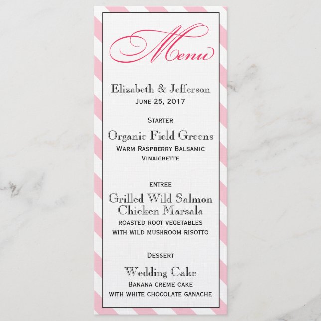 Cartão de Menu de Casamento de Script Rosa Elegant (Frente)