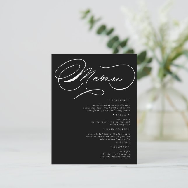 Cartão de Menu de Casamento de Tipografia Luxuosa (Em pé/Frente)