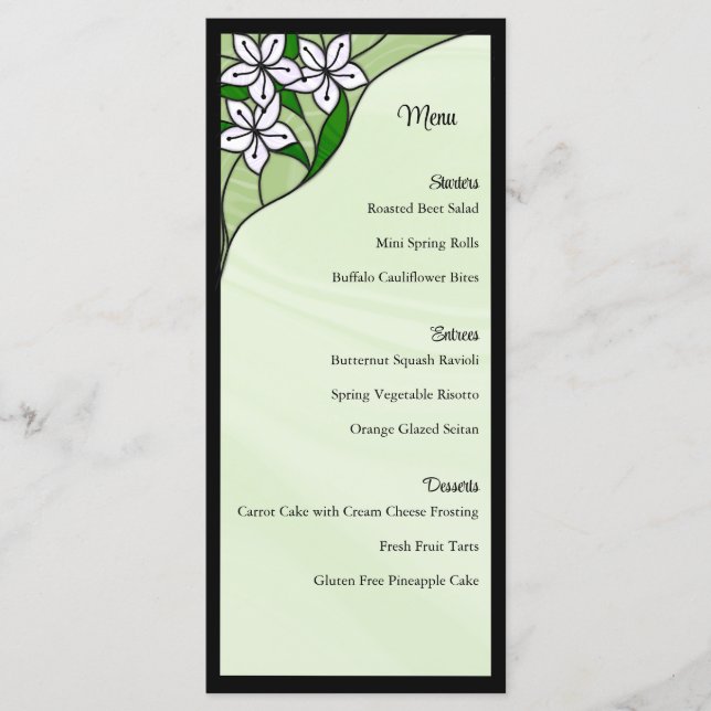 Cartão de Menu de Casamento de Vidro Colorido (Frente)