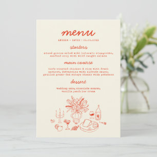 Cartão de Menu de Casamento Desenhado à Mão com Co