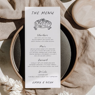 Cartão de Menu de Casamento Desenhado à Mão Modern