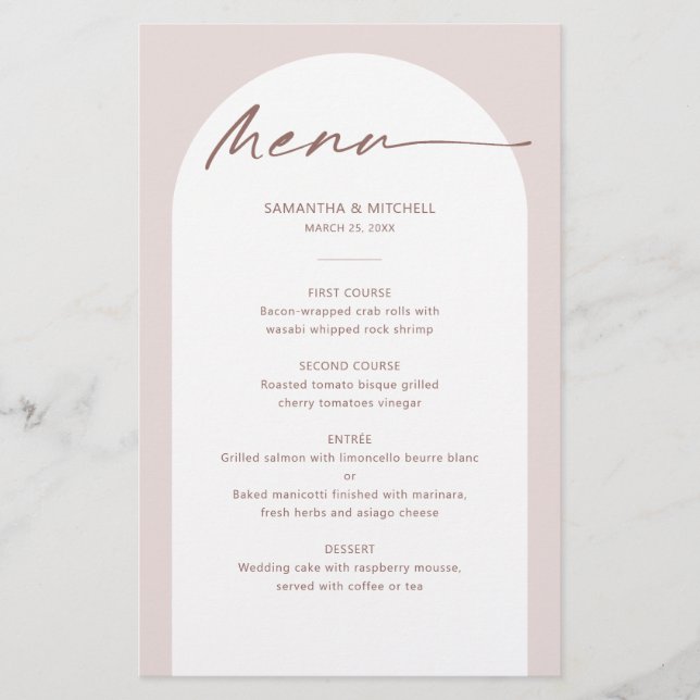 Cartão de menu de casamento do Arch Boêmian Modern (Frente)