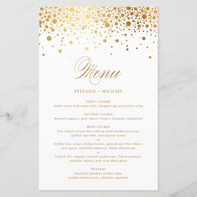 Cartão de Menu de Casamento do Legant Faux Gold Fo (Frente)