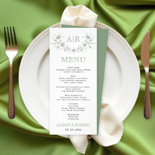 Cartão de menu de casamento do monograma verde de