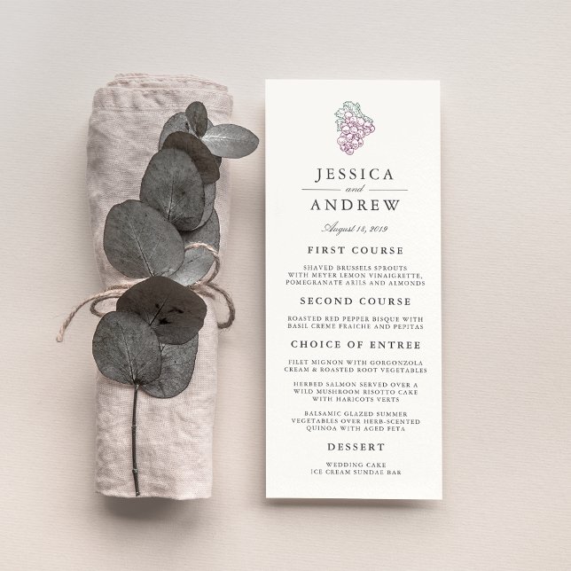 Cartão de Menu de Casamento do País do Vinho (Criador carregado)