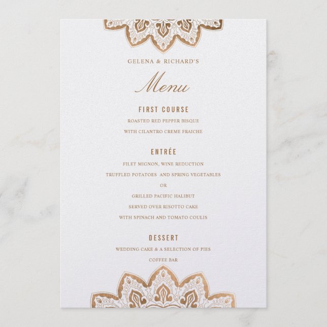 Cartão de Menu de Casamento do Shimmer Dourado Med (Frente)