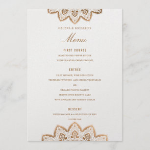 Cartão de Menu de Casamento do Shimmer Dourado Med