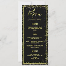 Cartão de Menu de Casamento Dourado e Preto Mínimo