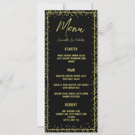 Cartão de Menu de Casamento Dourado e Preto Mínimo