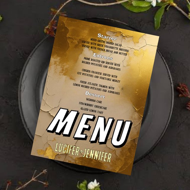 Cartão de Menu de Casamento Dourado Elegante com F (Criador carregado)