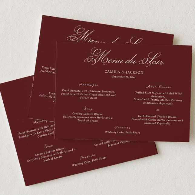 Cartão de Menu de Casamento Dramatic Operea Burgun (Criador carregado)