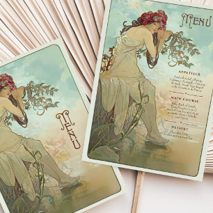 Cartão de Menu de Casamento Dreamy Art Nouveau
