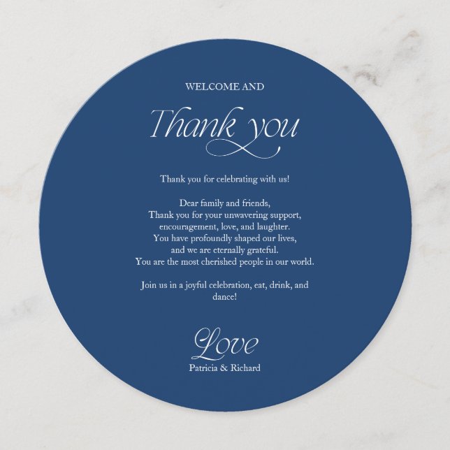 Cartão de Menu de Casamento e Agradecimento Blue C (Frente)