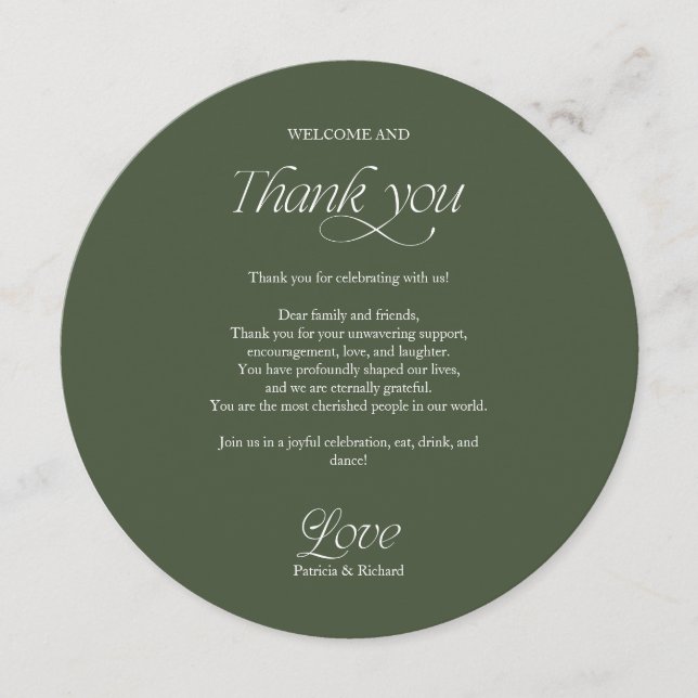 Cartão de Menu de Casamento e Agradecimento Círcul (Frente)