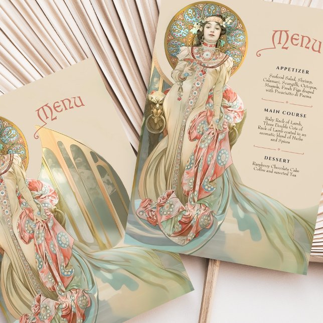 Cartão de Menu de Casamento Elegante Art Nouveau (Criador carregado)