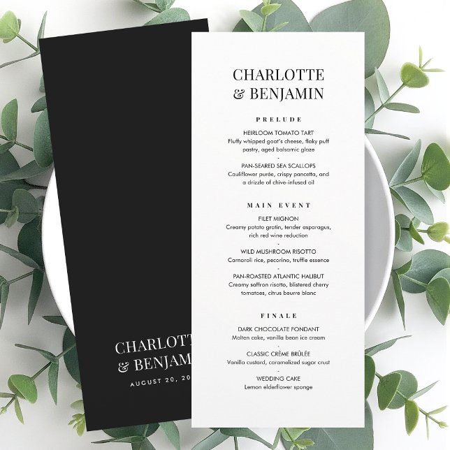 Cartão de Menu de Casamento Elegante Chic Minimali (Criador carregado)